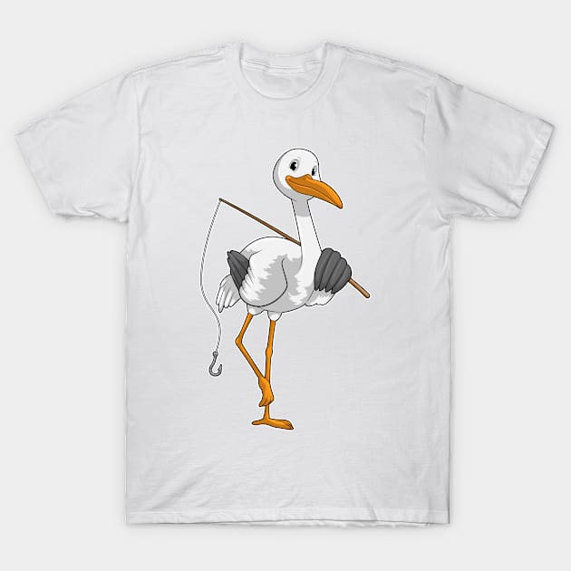 Stork as Fisher with Fishing rod T-Shirt by Markus Schnabel